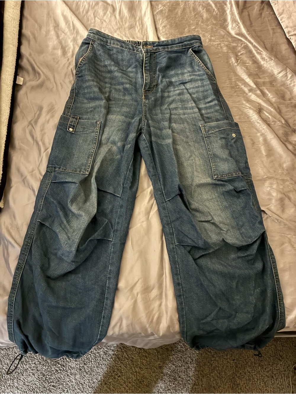 Men's Divided H&M Blue Cargo Denim Pants - Relaxed Fit